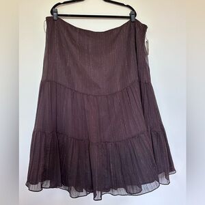 Worthington Woman NWT Vintage Brown Metallic Shimmer Tiered Skirt Size 24